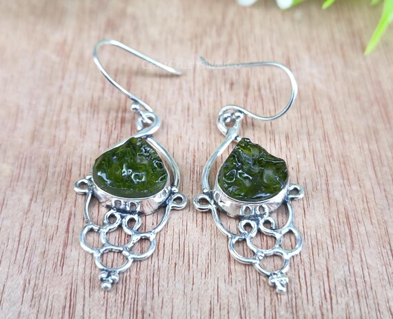 Czech Moldavite Earrings: 925 Sterling Silver Gemstone Jewelr