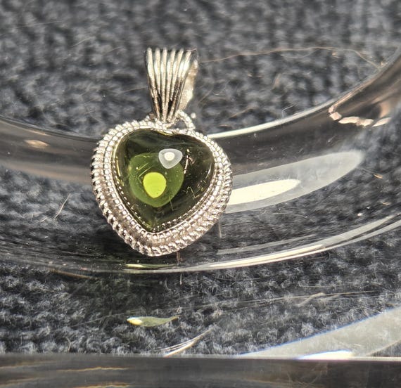 Dainty Genuine Moldavite Heart Pendant S925 Silver