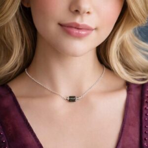 Dainty & genuine Moldavite Necklace, square-cut dark green tektite on a sterling silver chain, dainty handmade jewellery for women