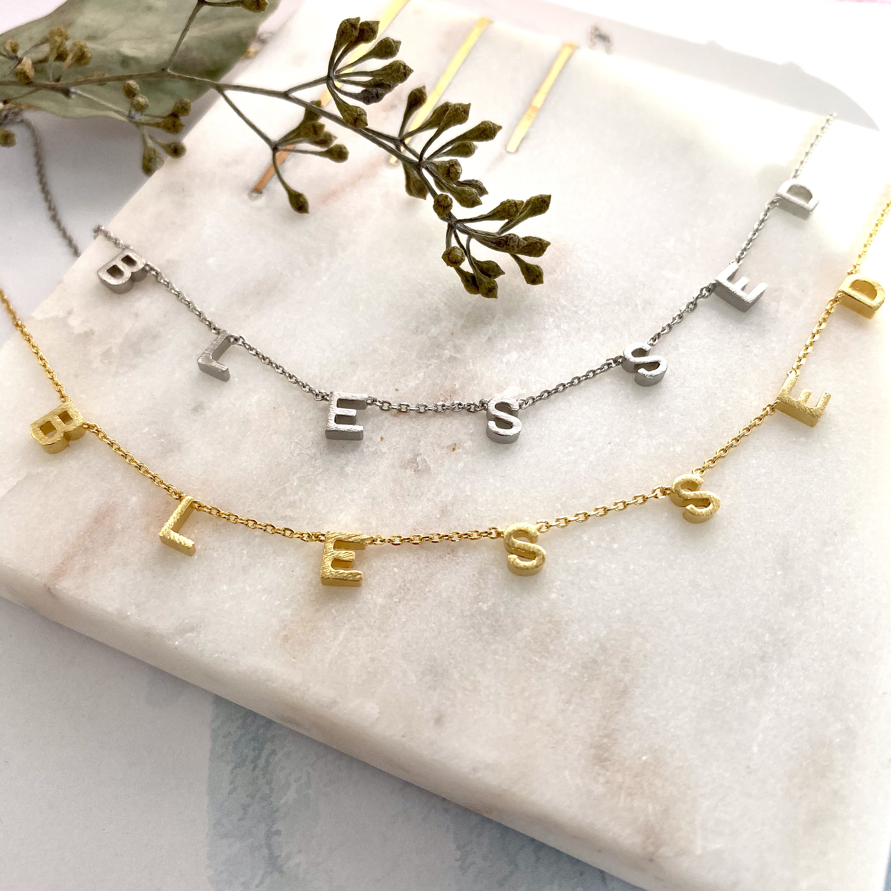 Dainty Inspirational Pendant Necklace: Gold Silver Letter Necklace