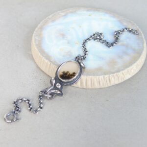 Dendritic Agate Bracelet: Sterling Silver Flower, Artisan Chain
