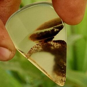 Natural Dendritic Agate Cabochon Pear : Scenic Shajar Gemstone For Jewelry 27 Ct