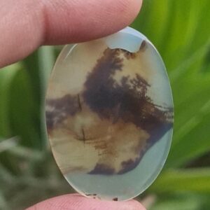 Oval Dendritic Agate Cabochon , Scenic Shajar Gemstone (32x27 Mm)