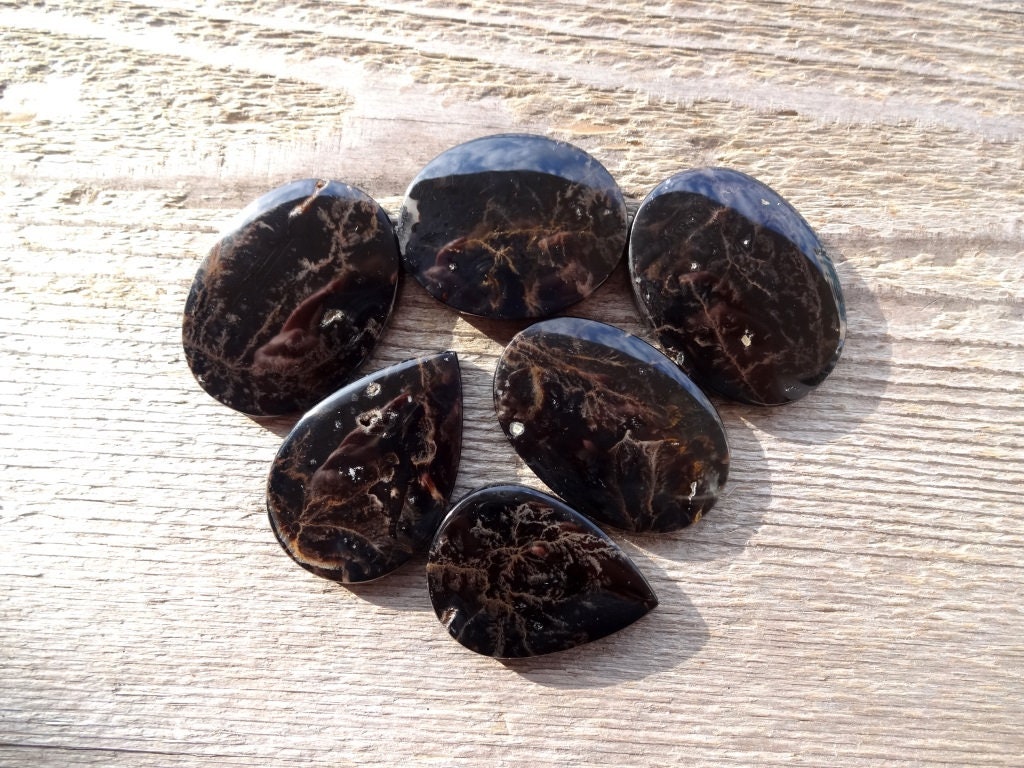 Rare Indonesian Black Tiger Dendritic Agate Cabochon