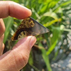 Scenic Dendritic Agate Cabochon: Triangle Shajar Gemstone (41x21 Mm)