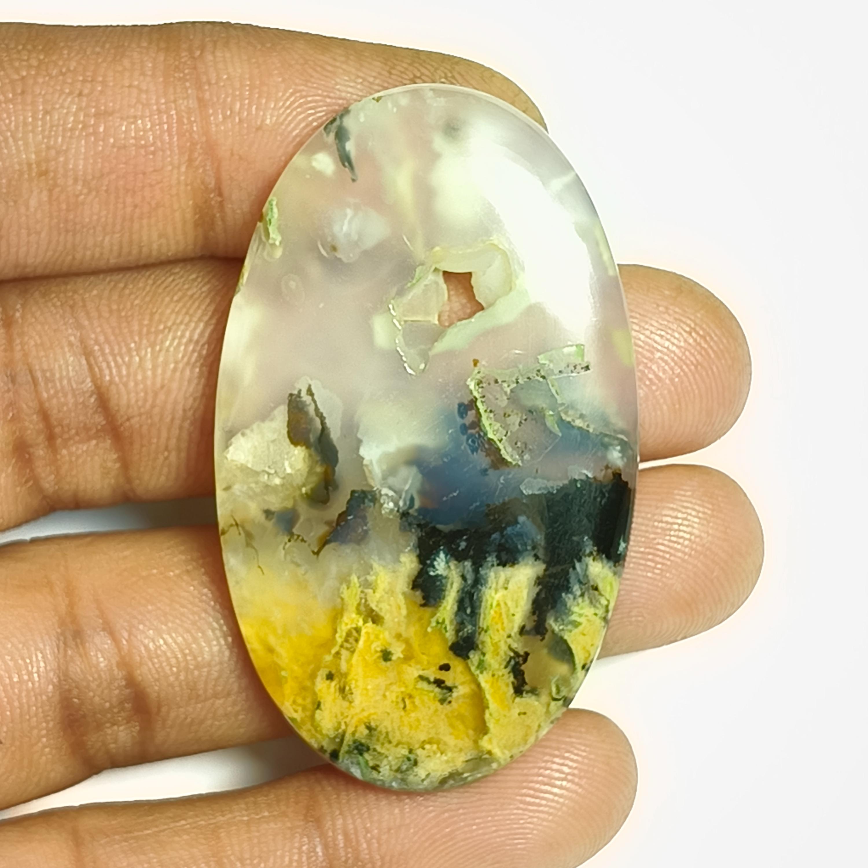 Tiger Dendritic Agate Cabochon: Semi Precious Loose Gemstone (50 X 29 Mm, 72cts.)