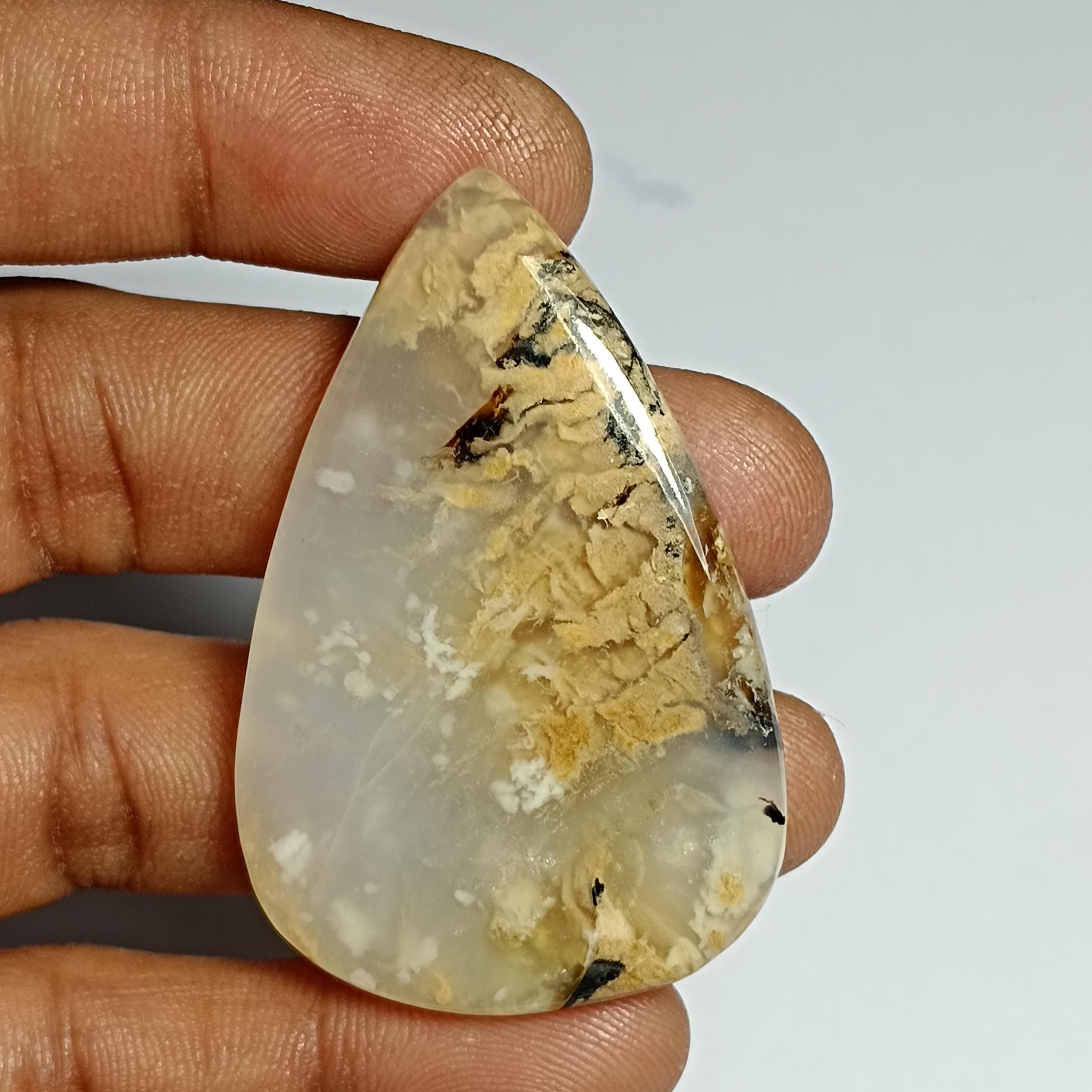 Tiger Dendritic Agate Cabochon: Semi Precious Loose Gemstone (52 X 34 Mm, 85cts.)