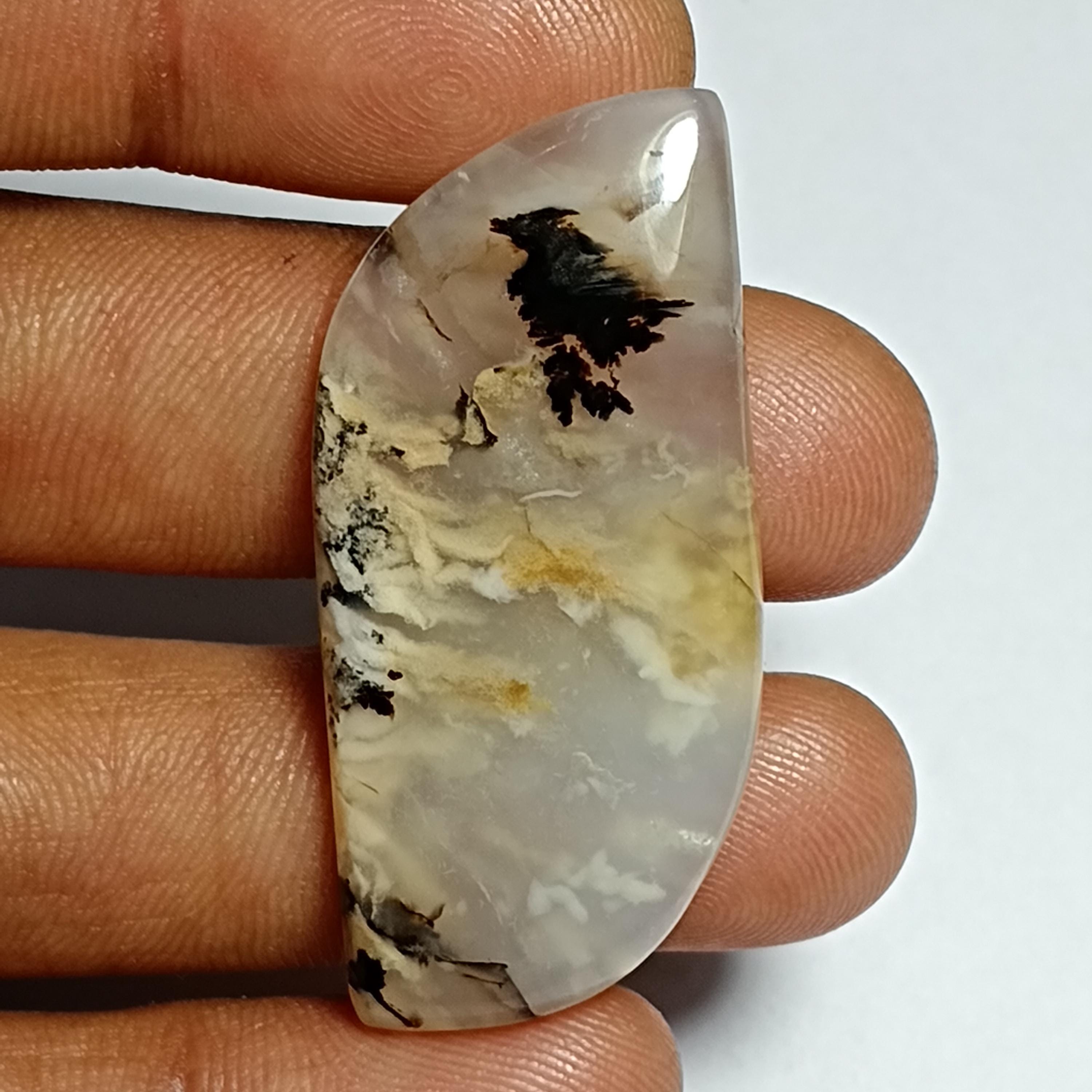 Tiger Dendritic Agate Cabochon: Semi Precious Loose Gemstone (43 X 20 Mm, 46cts.)