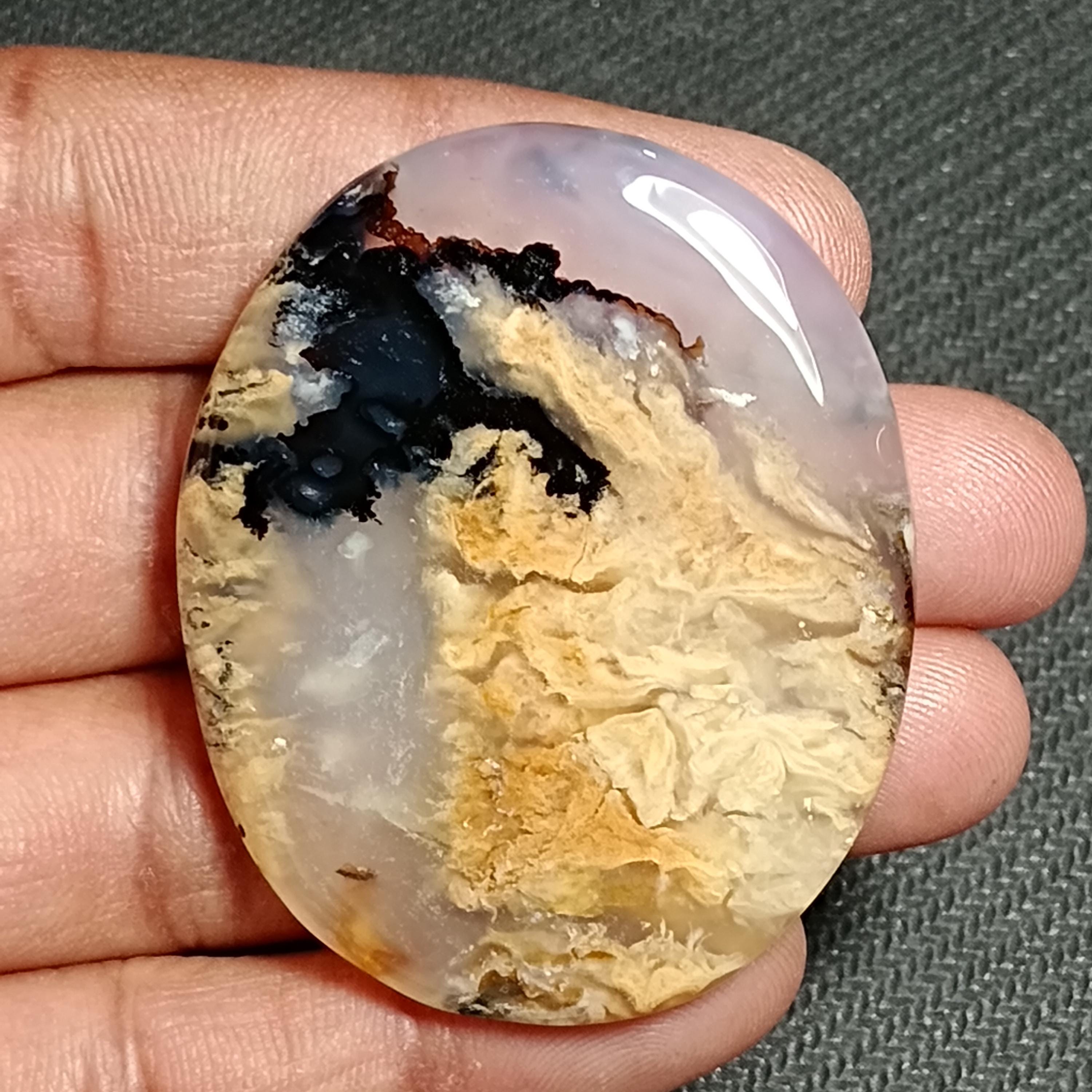 Tiger Dendritic Agate Cabochon: Semi Precious Loose Gemstone (51 X 42 Mm, 124cts.)