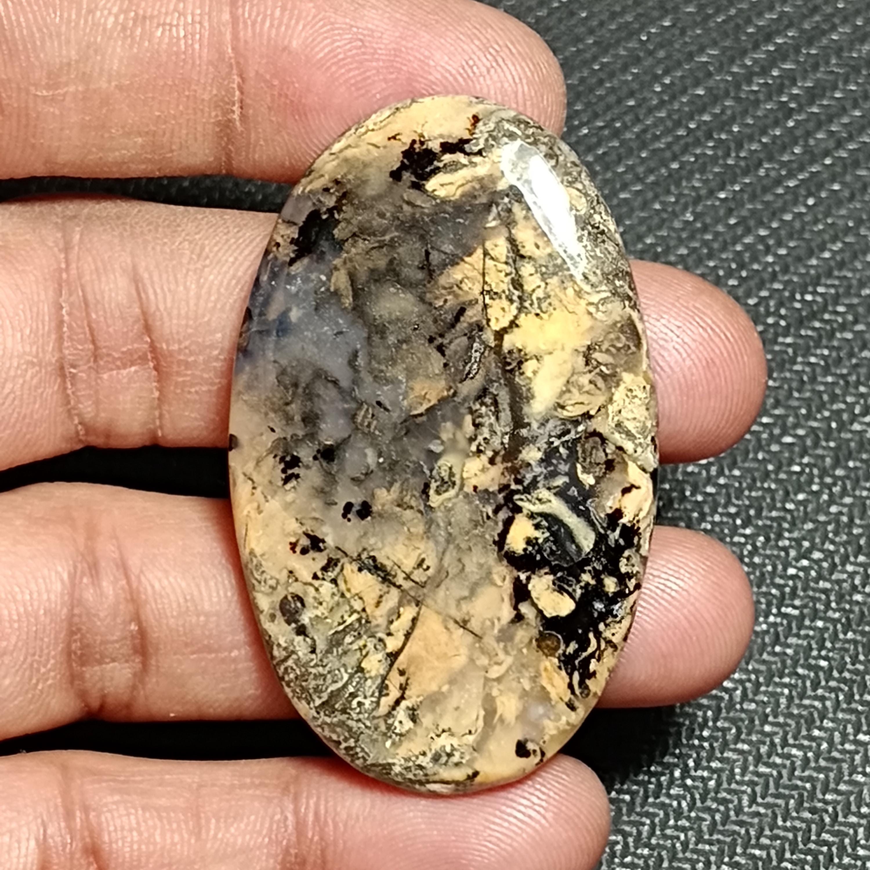 Tiger Dendritic Agate Cabochon: Semi Precious Loose Gemstone (50 X 31 Mm, 82cts.)