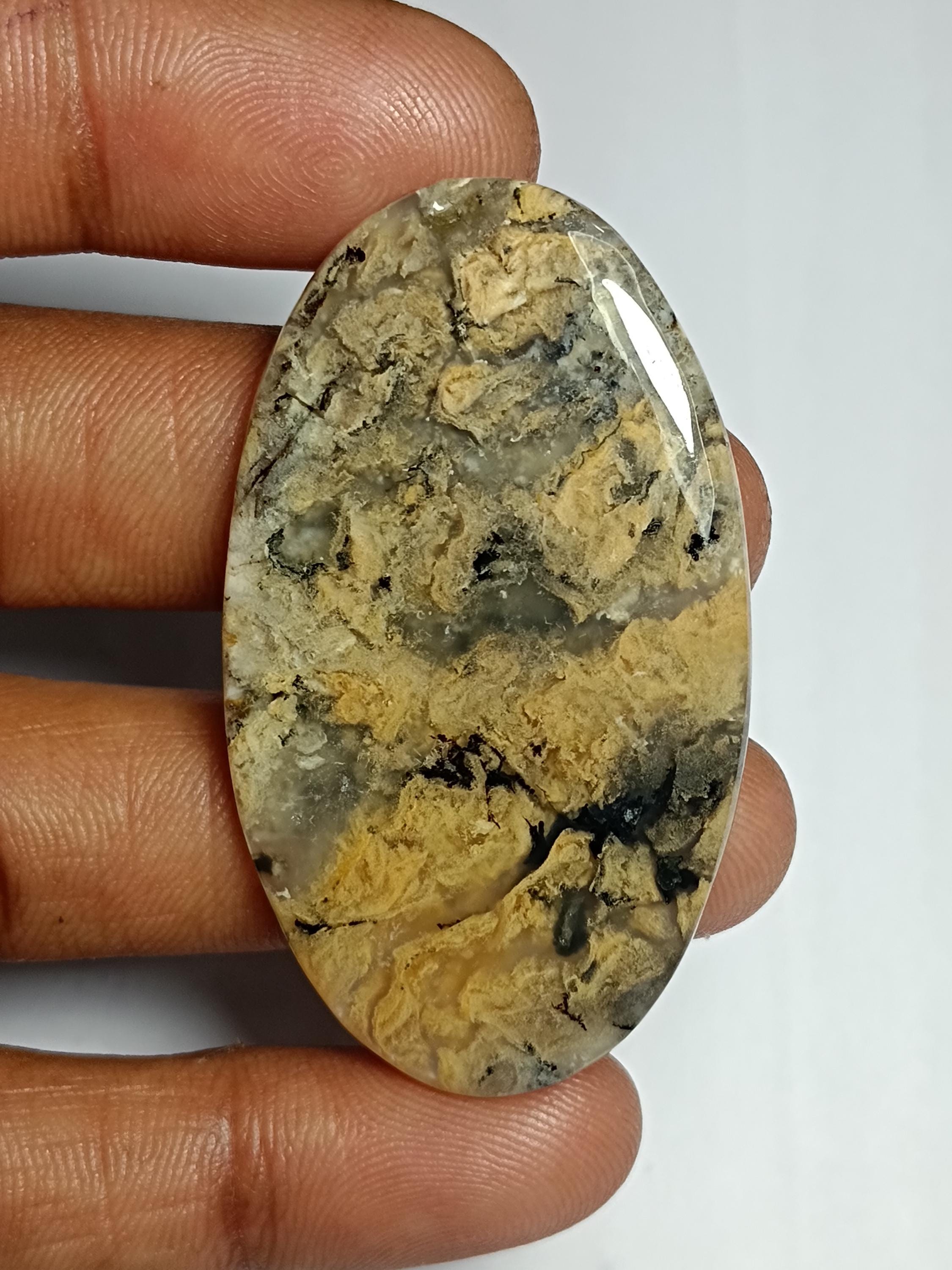 Tiger Dendritic Agate Cabochon: Semi Precious Loose Gemstone (50 X 29 Mm, 58cts.)