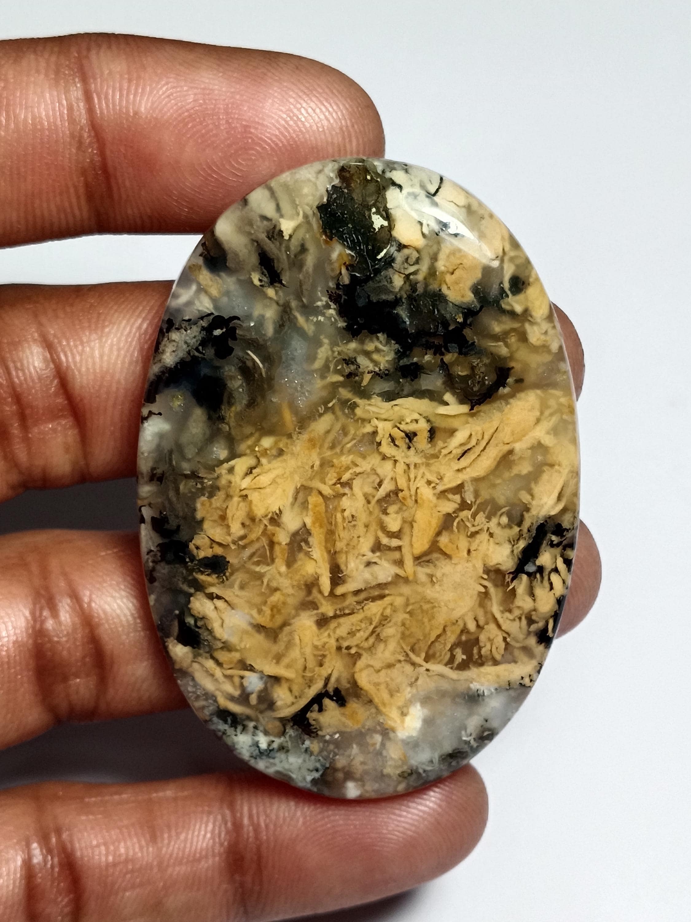 Tiger Dendritic Agate Cabochon: Semi Precious Loose Gemstone (55 X 38 Mm, 105cts.)