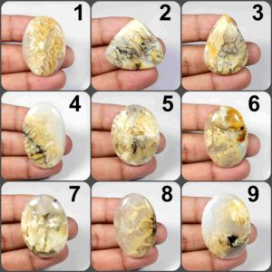 Yellow Dendrite Agate. Natural Tiger Dendrite Agate Gemstone. Tiger Dendrite Agate Cabochon. Wholesale Dendrite For Jewelry. Variation Tg-a