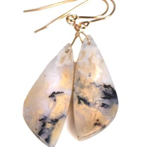Dendrite Dendritic Agate Earrings 14k Solid Gold Or Filled Or Sterling Silver Dangle Drops Natural Marbling White Black Simple Drops 2 Inch