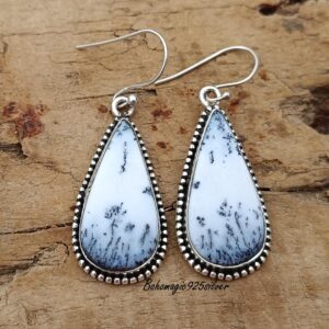 Dendritic Agate Earring-925 Sterling Silver-Dendritic Jewelry-Handmade Earring-Gemstone Earring-Stud Earring-Women Ear Silver Jewelry***