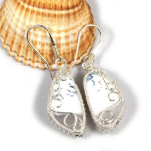 Handmade Sterling Silver Dendritic Agate Earrings: Wire Wrapped Jewelry