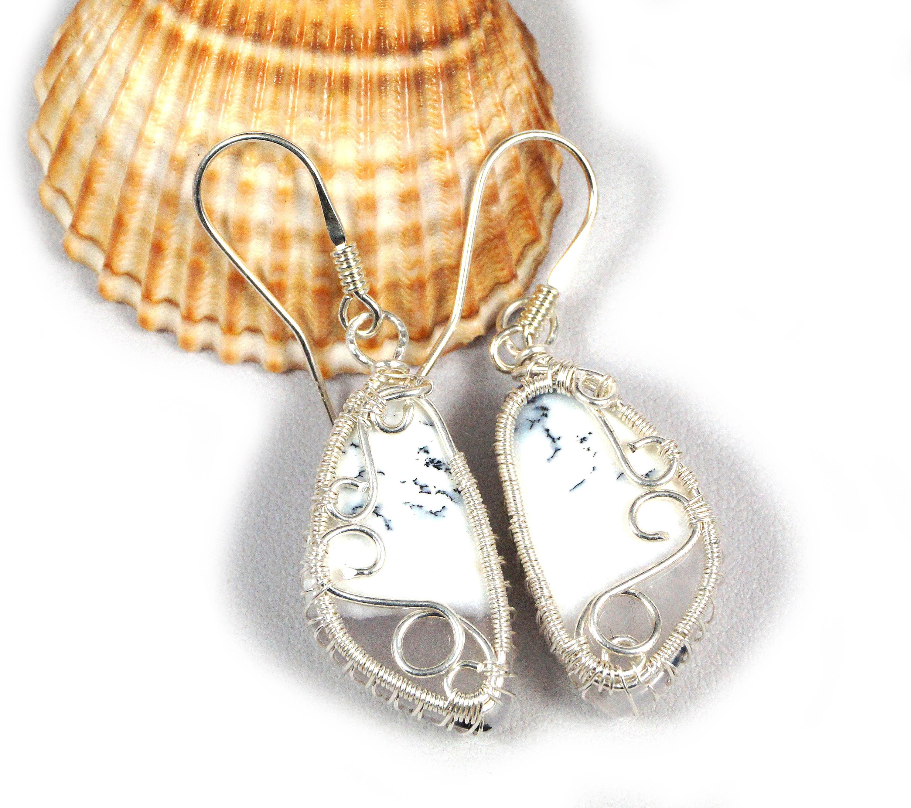 Handmade Sterling Silver Dendritic Agate Earrings: Wire Wrapped Jewelry Handmade Sterling Silver Dendritic Agate Earrings: Wire Wrapped Jewelry