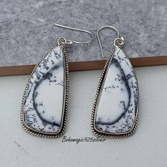 Dendritic Agate Earrings: Handmade Sterling Silver Gemstone Jewelry
