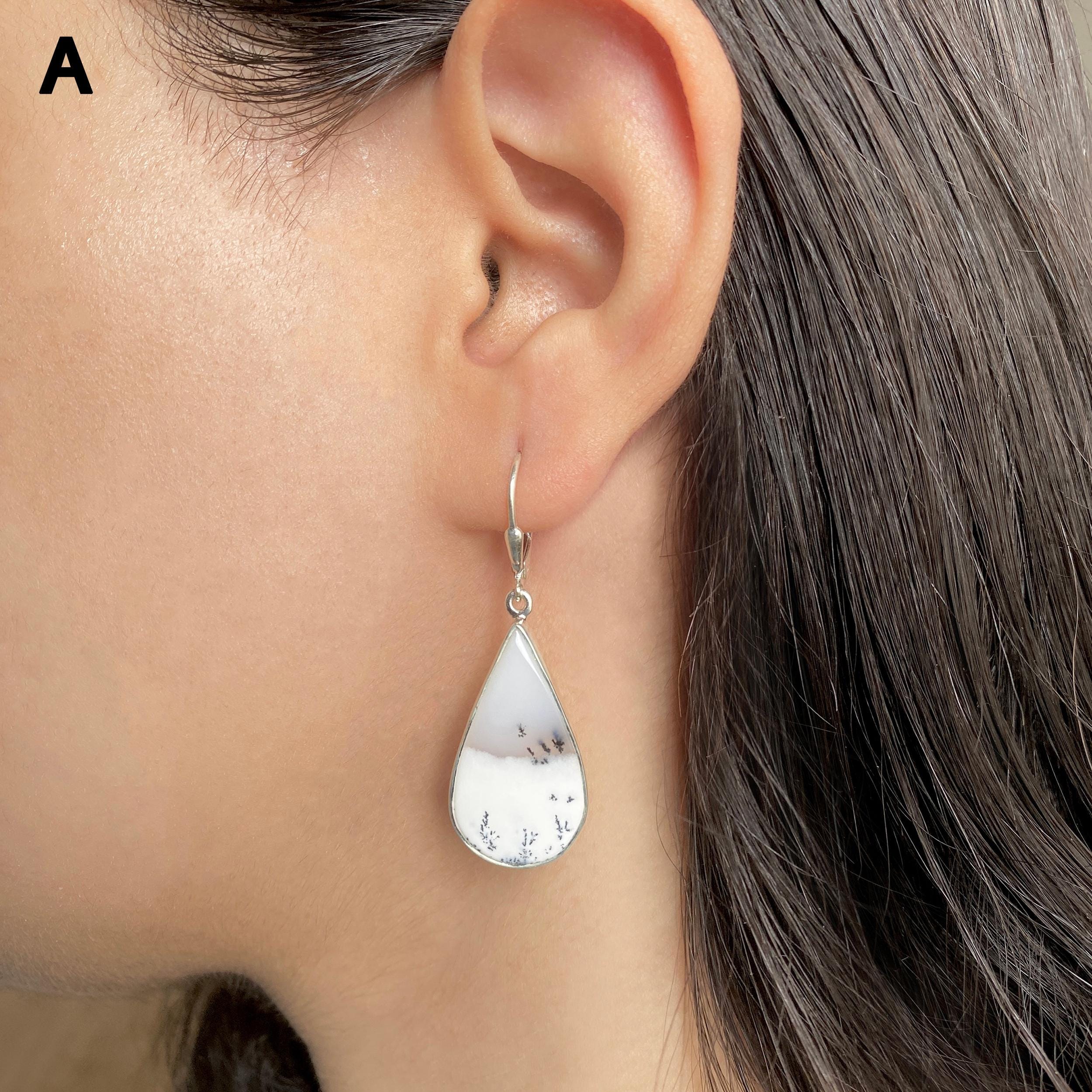 Dendritic Agate Leverback Earring / 925 Sterling Silver / Healing Gemstone / Gifts For Her / Dendritic Agate Jewellery / Statement Earring Dendritic Agate Leverback Earring / 925 Sterling Silver / Healing Gemstone / Gifts For Her / Dendritic Agate Jewellery / Statement Earring