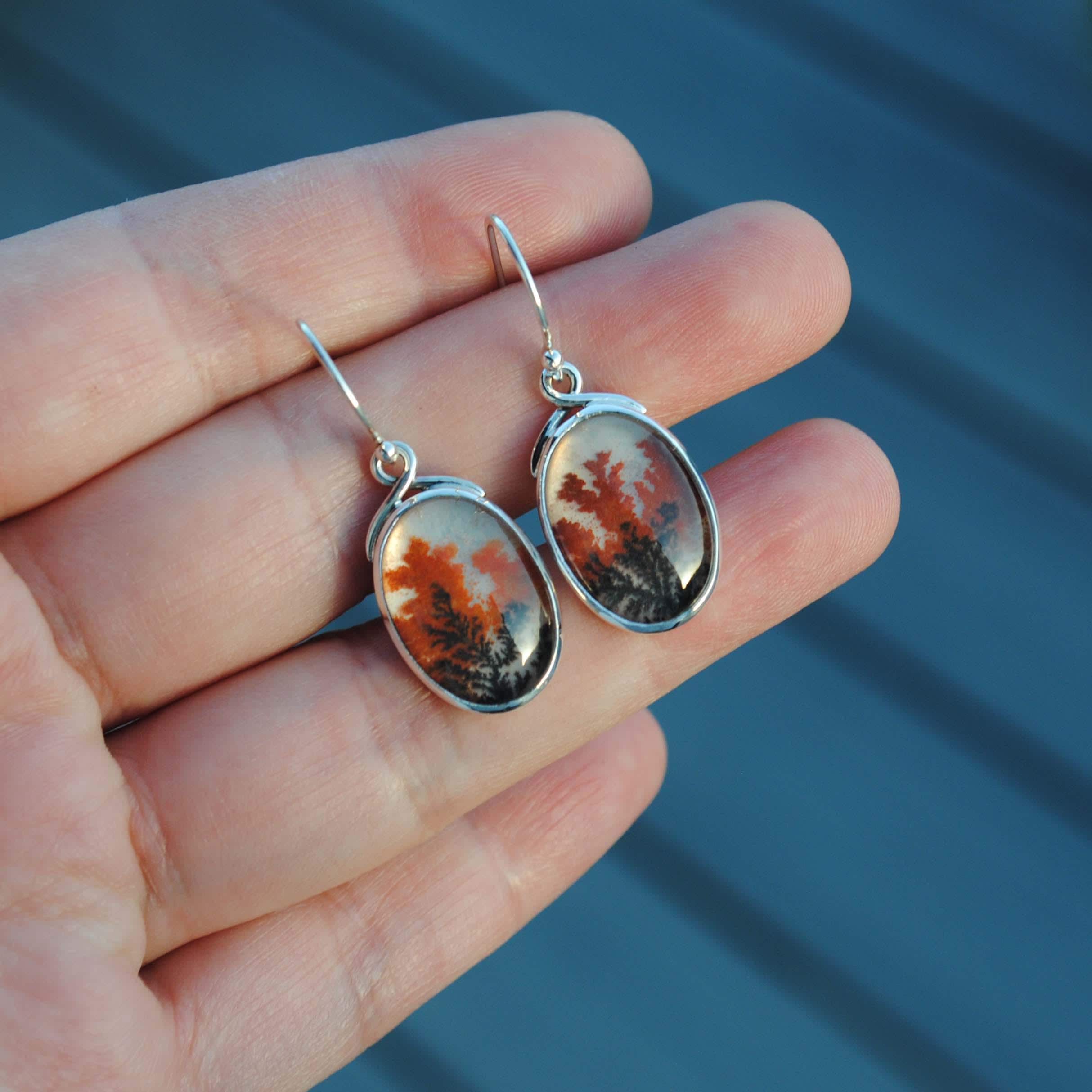 Dendritic Agate Earrings Sterling Silver, Dendrite Agate Jewelry