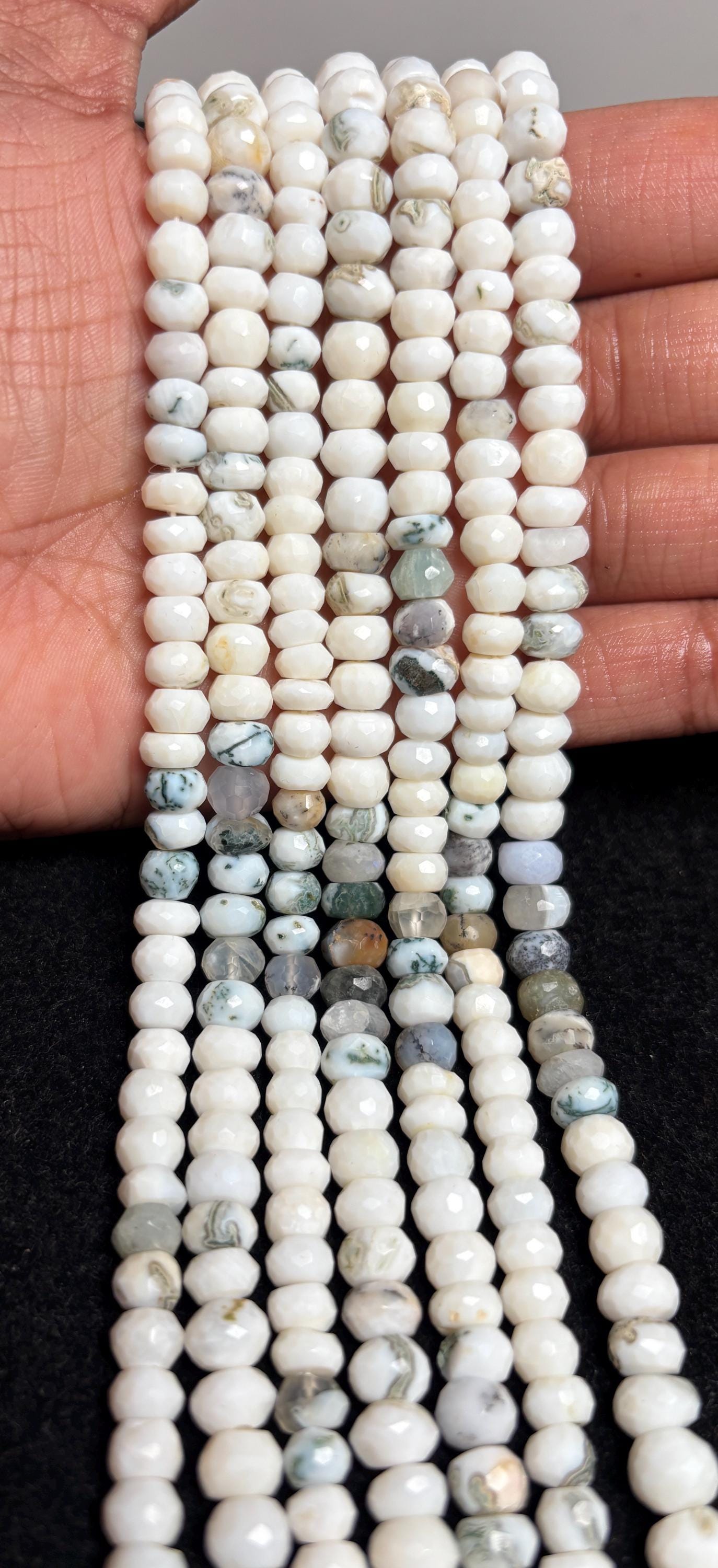 Natural Dendrite Agate Faceted Rondelle Shape Gemstone Beads Size- 6-8 Mm, 11.5 Inch Strand For Making Jewelry