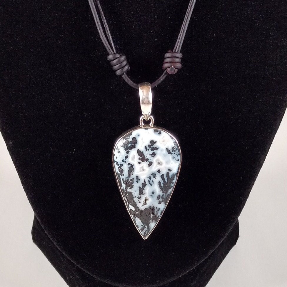 Dendritic Agate Adjustable Leather Necklace Handmade By Chris Hay