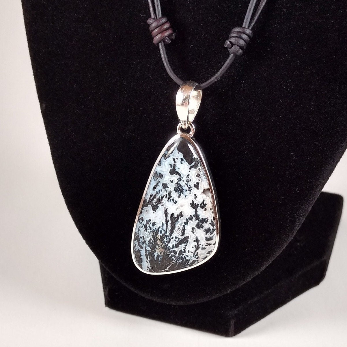 Dendritic Agate Adjustable Leather Necklace Handmade By Chris Hay Dendritic Agate Adjustable Leather Necklace Handmade By Chris Hay