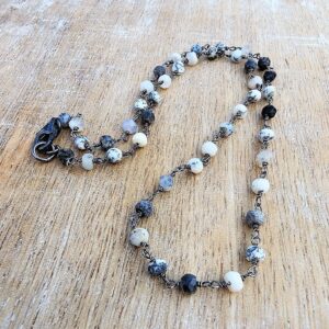 Dendritic Agate Gemstone Necklace, Dainty Black and White Beaded Choker Necklace, Oxidized Sterling Silver Necklace, Layering Necklace Dendritic Agate Gemstone Necklace, Dainty Black and White Beaded Choker Necklace, Oxidized Sterling Silver Necklace, Layering Necklace