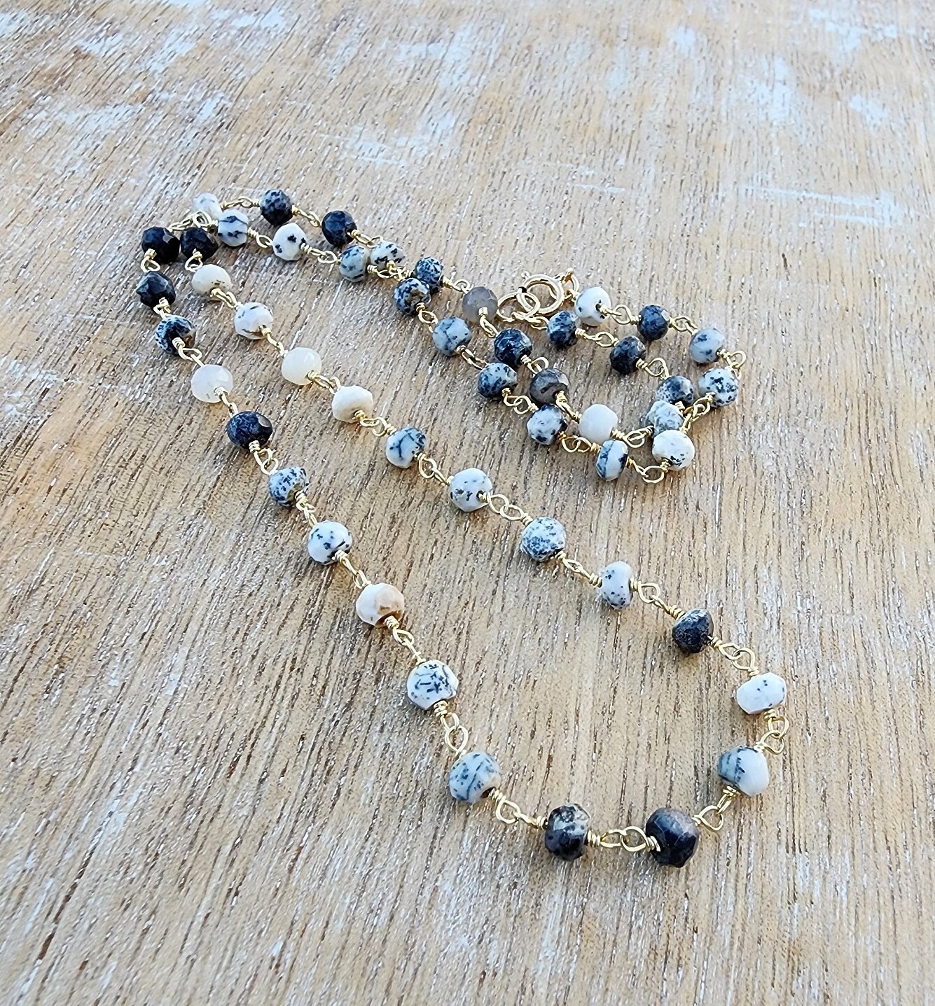Dendritic Agate Gemstone Necklace Gold, 18 Inch Necklace, Dainty Black And White Gemstone Necklace, Layering Necklace, Everyday Necklace