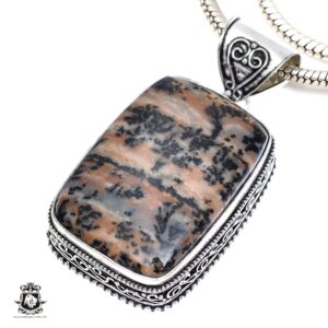 German Fossilized DENDRITE Agate Necklace & FREE 2MM Italian 925 Sterling Silver Chain V372 German Fossilized DENDRITE Agate Necklace & FREE 2MM Italian 925 Sterling Silver Chain V372