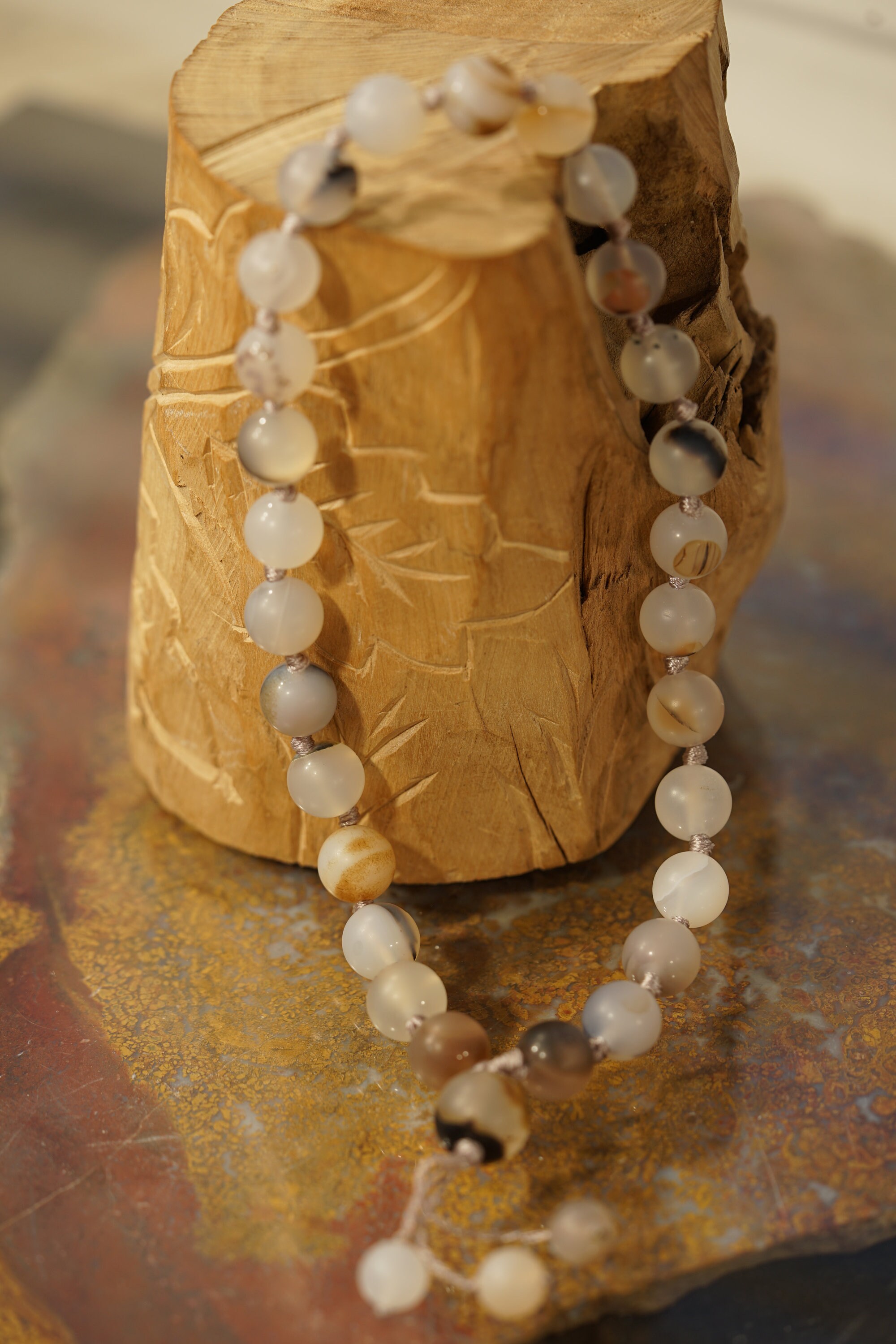 Matte Montana Dendritic Agate Mala • Pocket Mala • 27+1 • 10mm • Worry Beads •  Natural Stone Jewelry • Pocket Friendly • Ag4735
