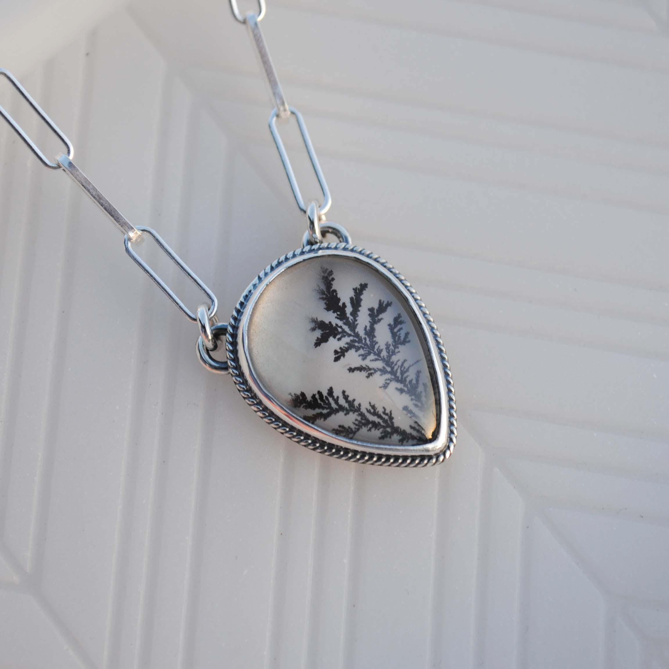 Dendritic Agate Necklace, Sterling Silver Dendritic Agate Jewelry
