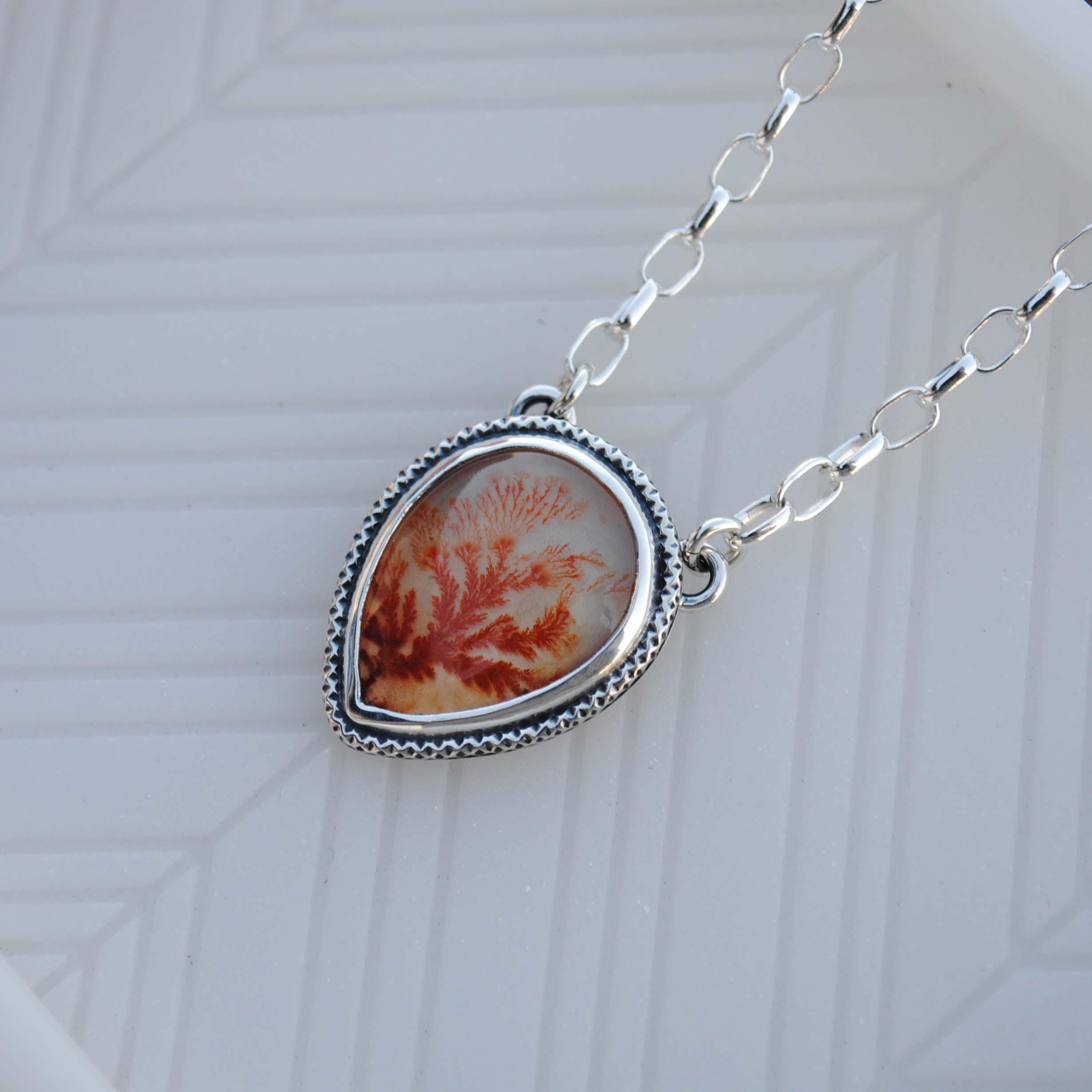 Dendritic Agate Necklace, Sterling Silver Dendritic Agate Jewelry