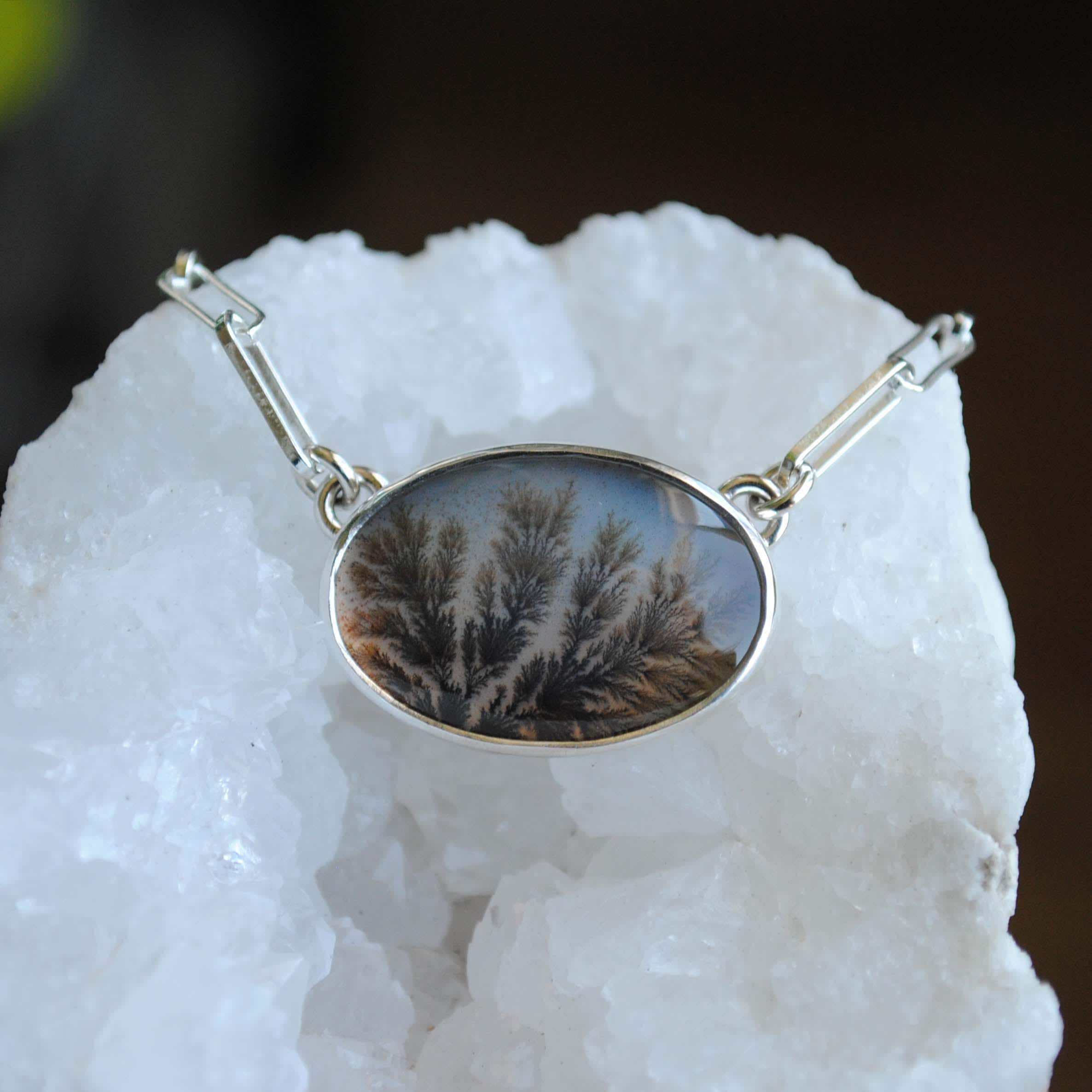 Dendritic Agate Necklace, Sterling Silver Dendritic Agate Jewelry