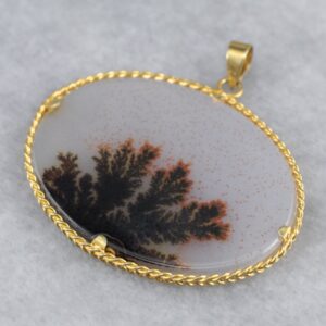 14K Gold Dendritic Agate Pendant, Shazar Stone, Earthy Gemstone