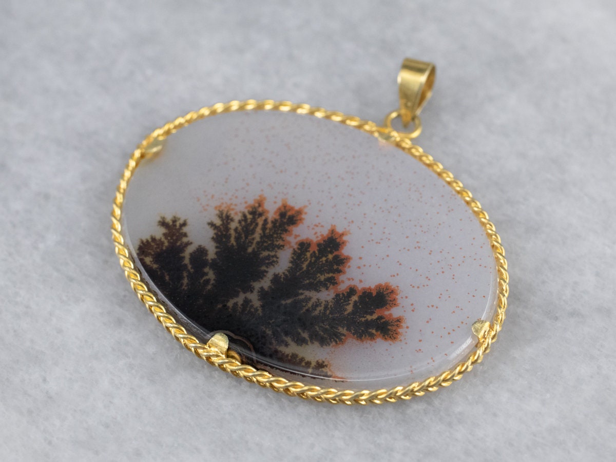 14k Gold Dendritic Agate Pendant, Shazar Stone, Earthy Gemstone 14k Gold Dendritic Agate Pendant, Shazar Stone, Earthy Gemstone