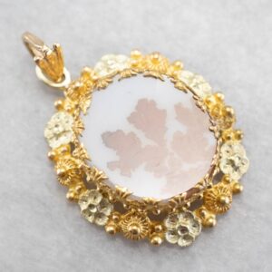 14K Gold Floral Dendritic Agate Pendant, Shazar Stone