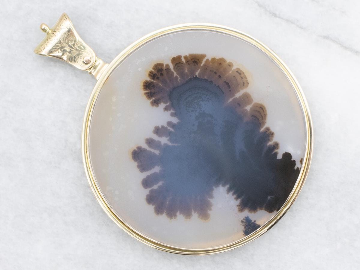 14k Gold Dendritic Agate Pendant, Shazar Stone Jewelry