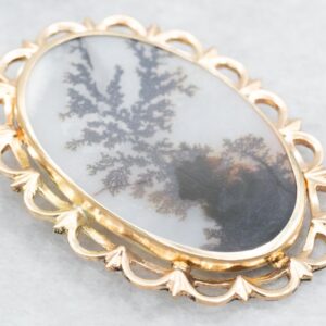 14K Yellow Gold Dendritic Agate Cabochon Pendant