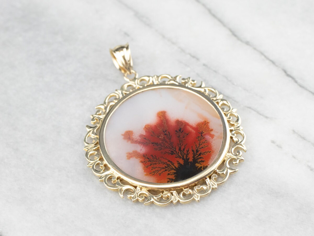 14k Yellow Gold Shazar Stone Dendritic Agate Pendant 14k Yellow Gold Shazar Stone Dendritic Agate Pendant