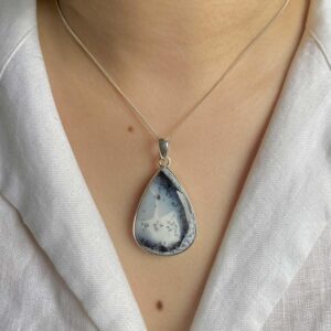 Dendritic Agate Pendant / 925 Sterling Silver / Healing Gemstone / Gifts for her / Pear Cab / Dendritic Agate / Statement Pendant DDA-P-12.