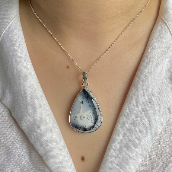 Dendritic Agate Pendant / 925 Sterling Silver / Healing Gemstone / Gifts For Her / Pear Cab / Dendritic Agate / Statement Pendant Dda-p-12.