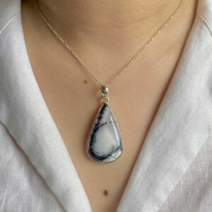 Dendritic Agate Pendant / 925 Sterling Silver / Healing Gemstone / Gifts for her / Pear Cab / Dendritic Agate / Statement Pendant DDA-P-9.