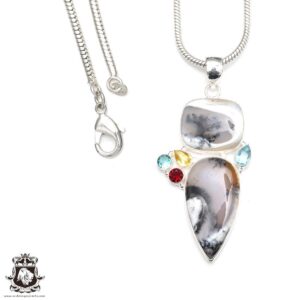 Dendritic Agate 925 Sterling Silver Pendant & 2mm Italian 925 Sterling Silver Chain P9229