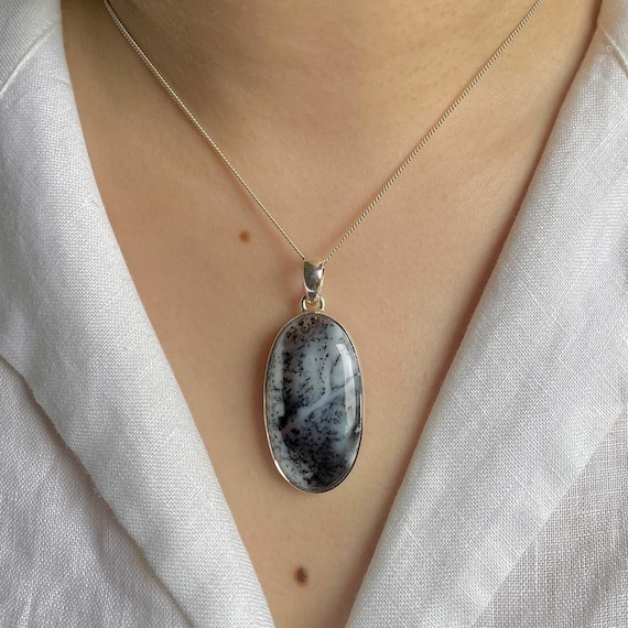 Dendritic Agate Pendant / 925 Sterling Silver / Healing Gemstone / Gifts For Her / Oval Cab / Dendritic Agate / Statement Pendant Dda-p-22.