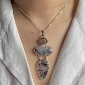 Dendritic Agate, Black Rutile Pendant / 925 Sterling Silver / Healing Gemstone / Gifts for her / Agate Jewelry / Statement Pendant DDA-P-48.