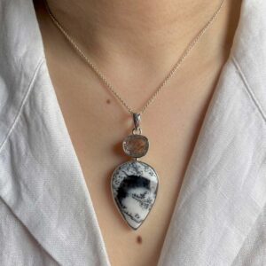 Dendritic Agate, Black Rutile Pendant / 925 Sterling Silver / Healing Gemstone / Gift for her/ Dendritic Agate / Statement Pendant DDA-P-49.