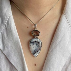 Dendritic Agate, Black Rutile Pendant / 925 Sterling Silver / Healing Gemstone / Gift for her/ Dendritic Agate / Statement Pendant DDA-P-47.