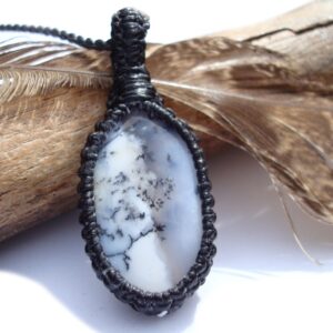 Dendrite Agate Necklace: Macrame Pendant, Yin Yang Jewelry