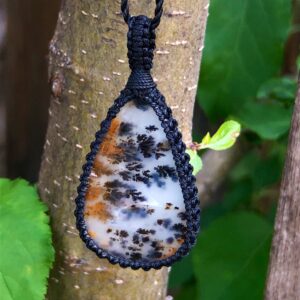 DENDRITE AGATE PENDANT Necklace, Moss Stone Jewelry, Macrame Style DENDRITE AGATE PENDANT Necklace, Moss Stone Jewelry, Macrame Style